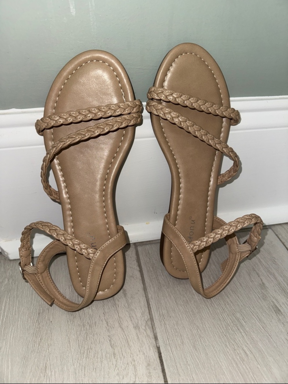 Greatonu Braided Strap Flat Sandals - Nude Beige